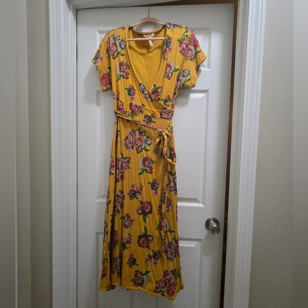 Matilda Floral Yellow Wrap Dress L